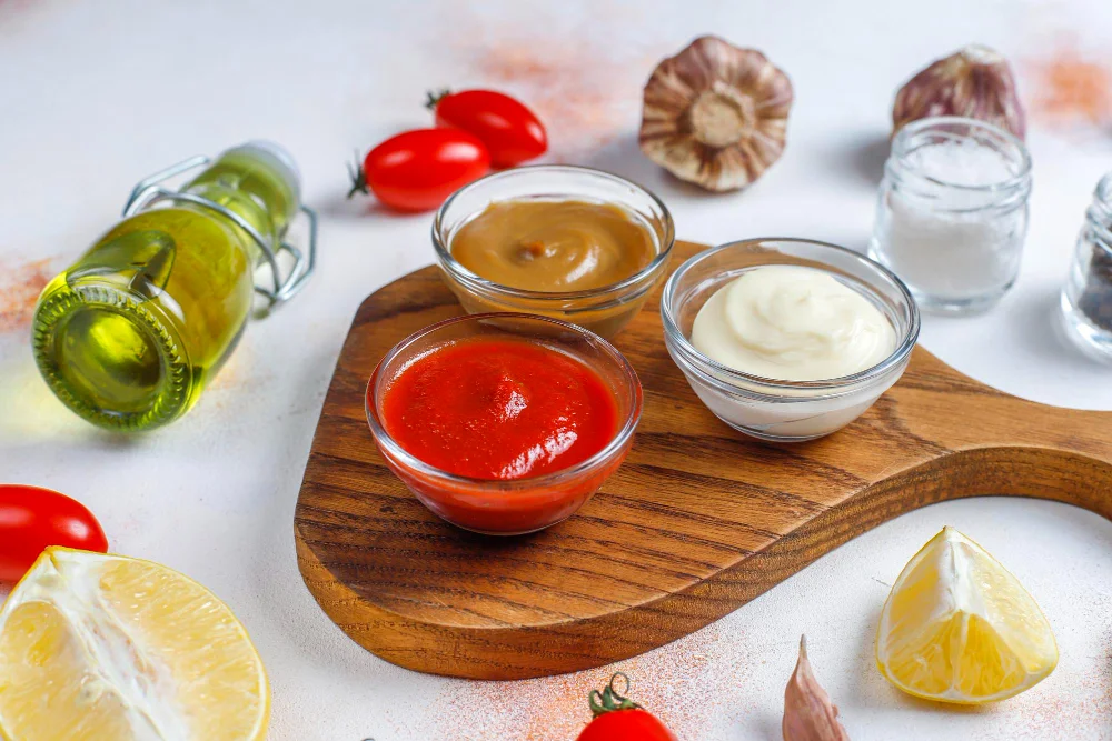 Mitos sobre espessantes alimentares 3 homemade ketchup mustard mayonnaise sauce